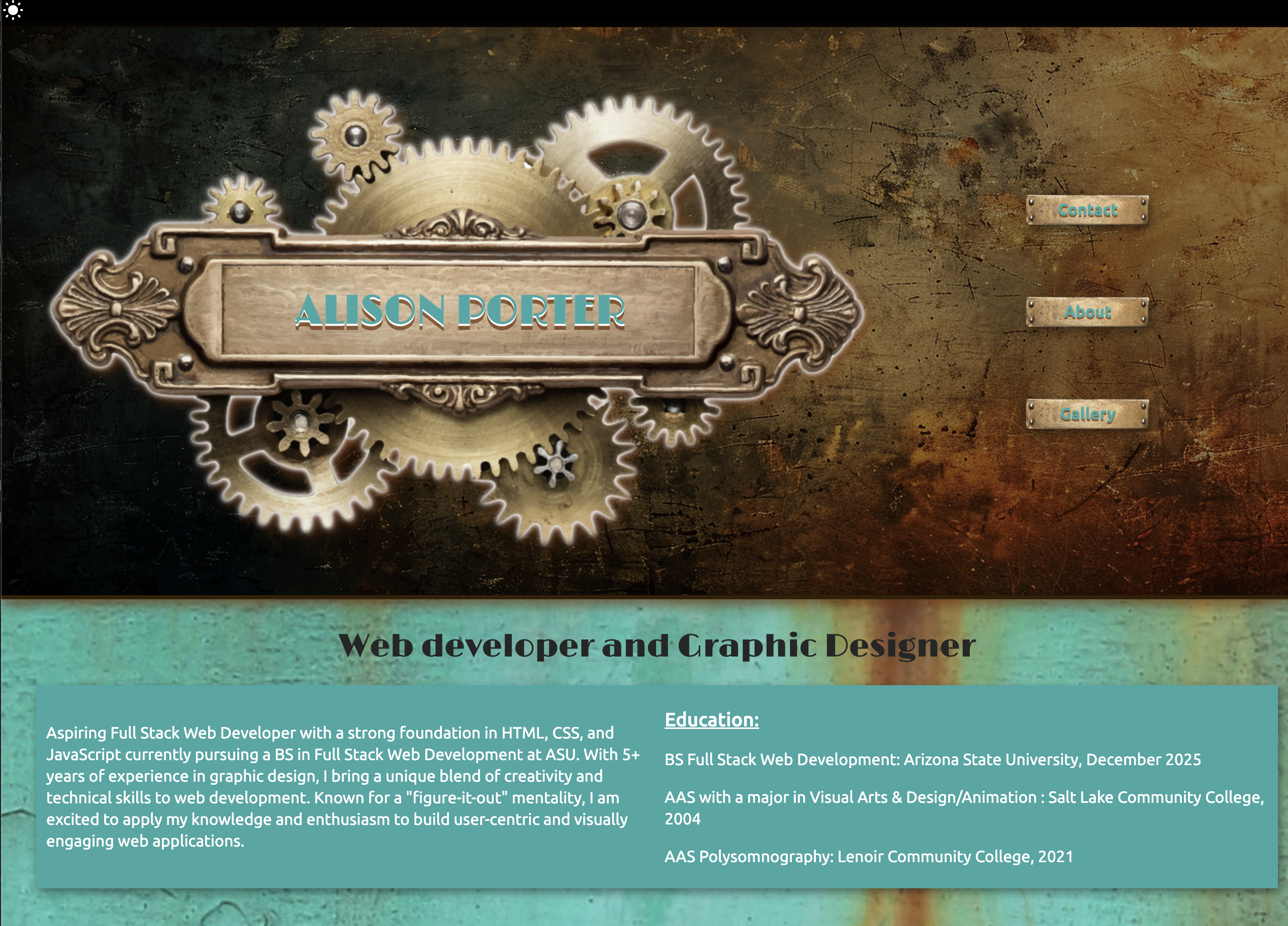 Landing page of first portfolio web site