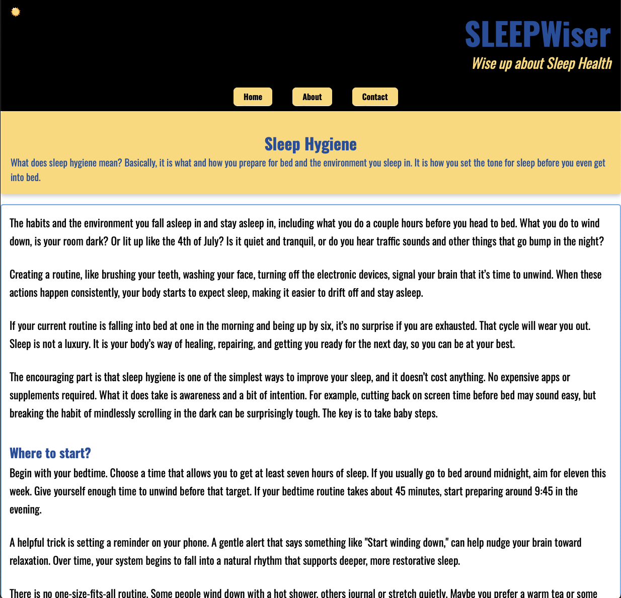 SLEEPWiser website screenshot