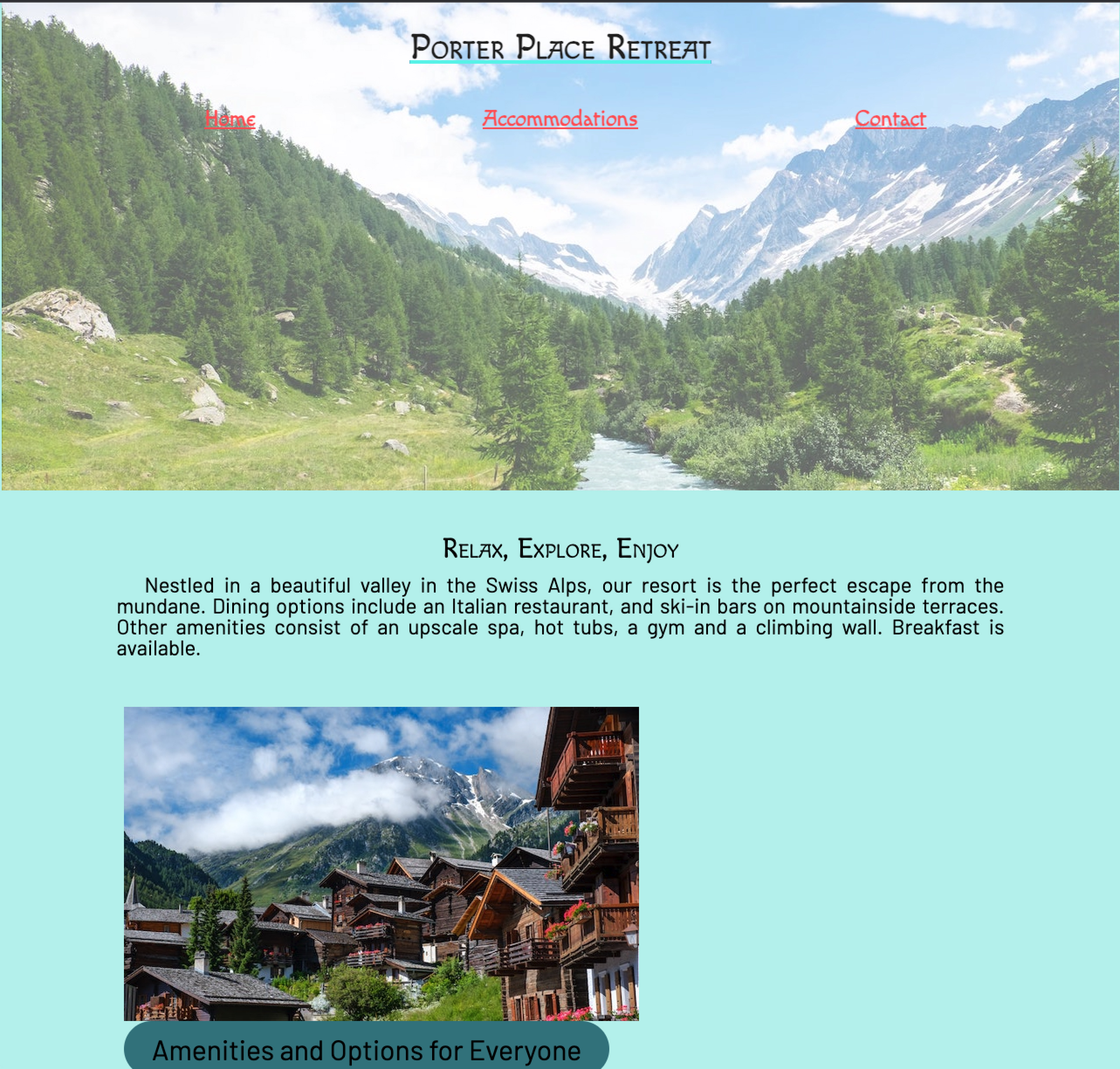 Landing page for class assignment